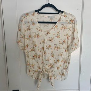 Madewell Cream Floral Blouse V-Neckline Tie Front